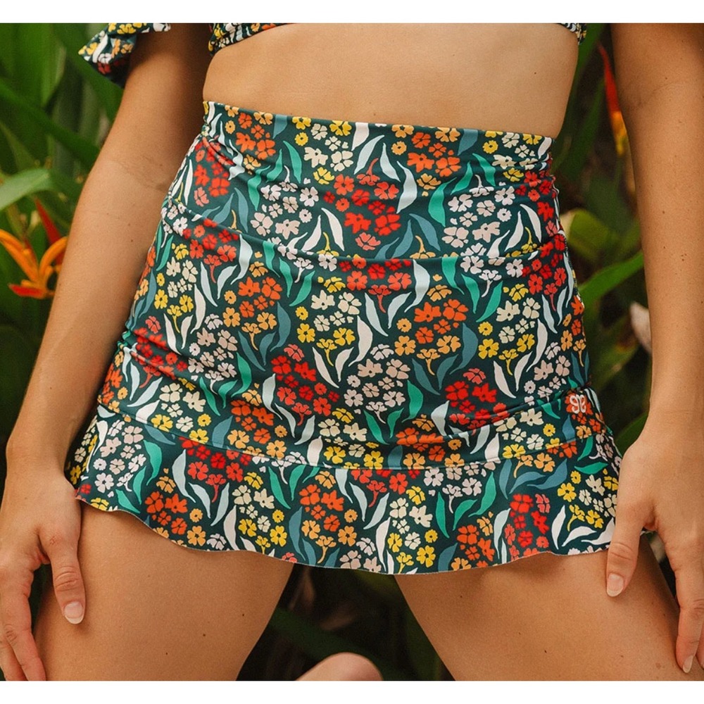 Albion Costa Floral High-Waisted Swim Skirt Ruffle Hem Multicolor XL NWT